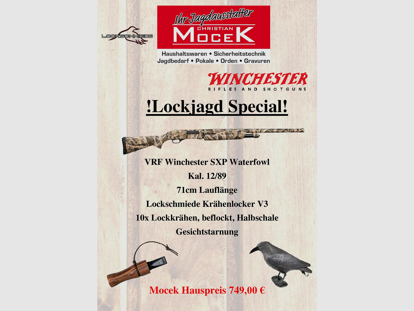 Winchester SXP Waterfowl, 71cm, Lockjagdspecial, inkl. Lockkrähen, Lockschmiede V3 Krähenlocker, Tarnung