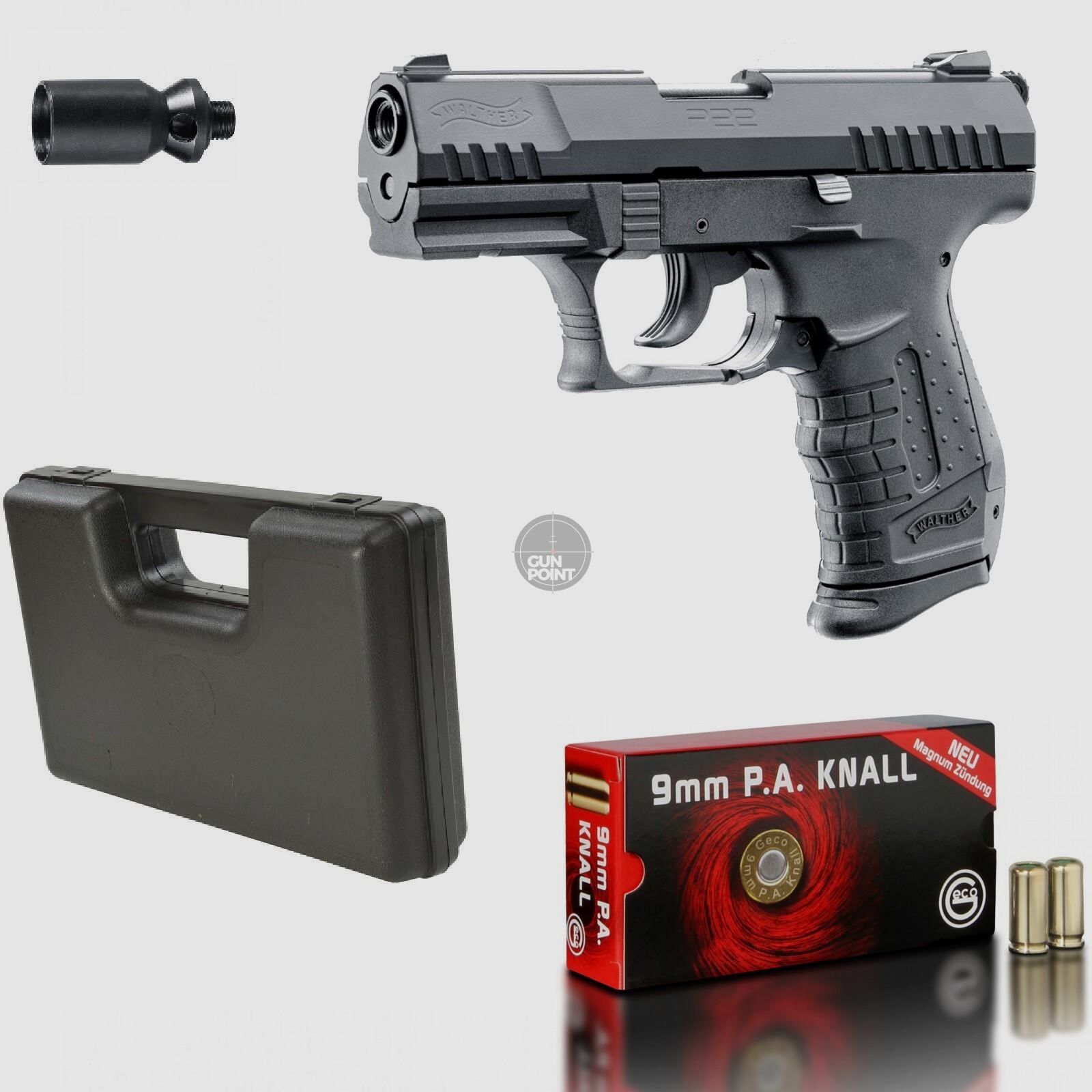 SET !!! Schreckschuss - Pistole - Walther P22 - 9 mm P.A.K. inkl. Koffer & 50 Schuss Munition