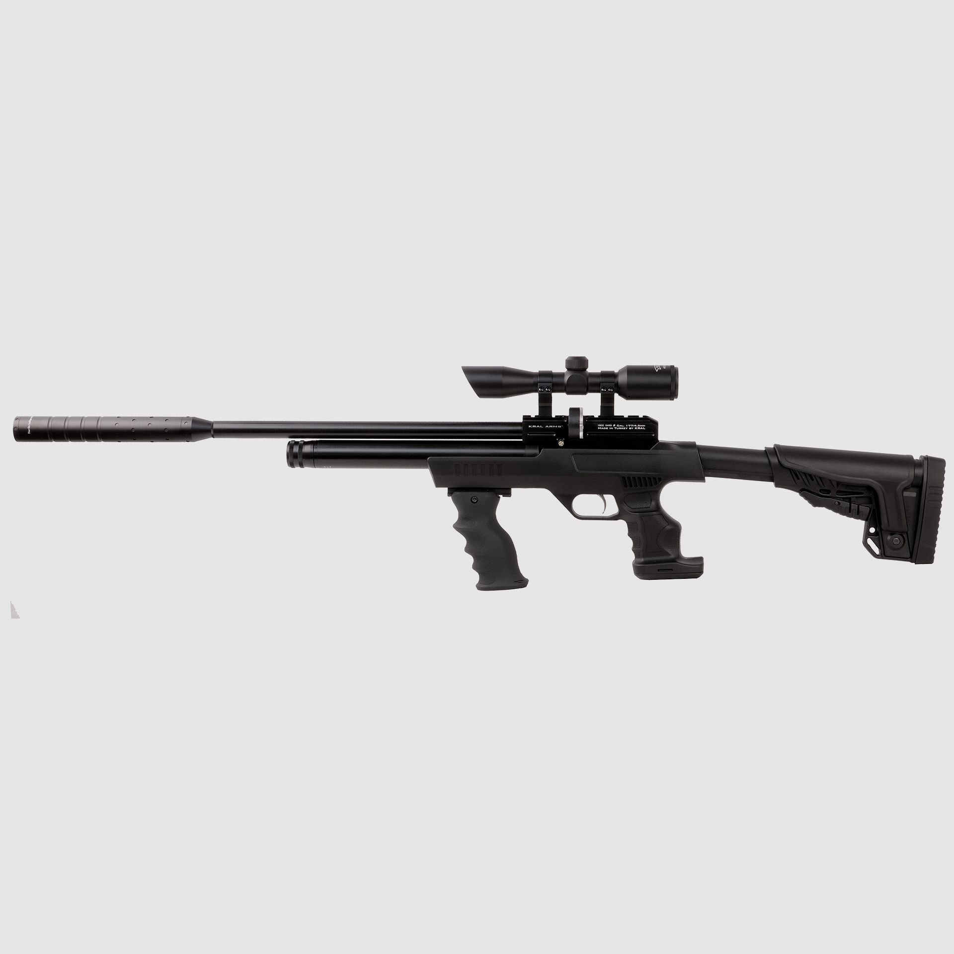 Pressluftgewehr Kral Arms Puncher NP-03 Carbine SWS-Set inklusive Zielfernrohr SchalldĂ¤mpfer und Combat-Griff Kaliber 4,5 mm (P18)