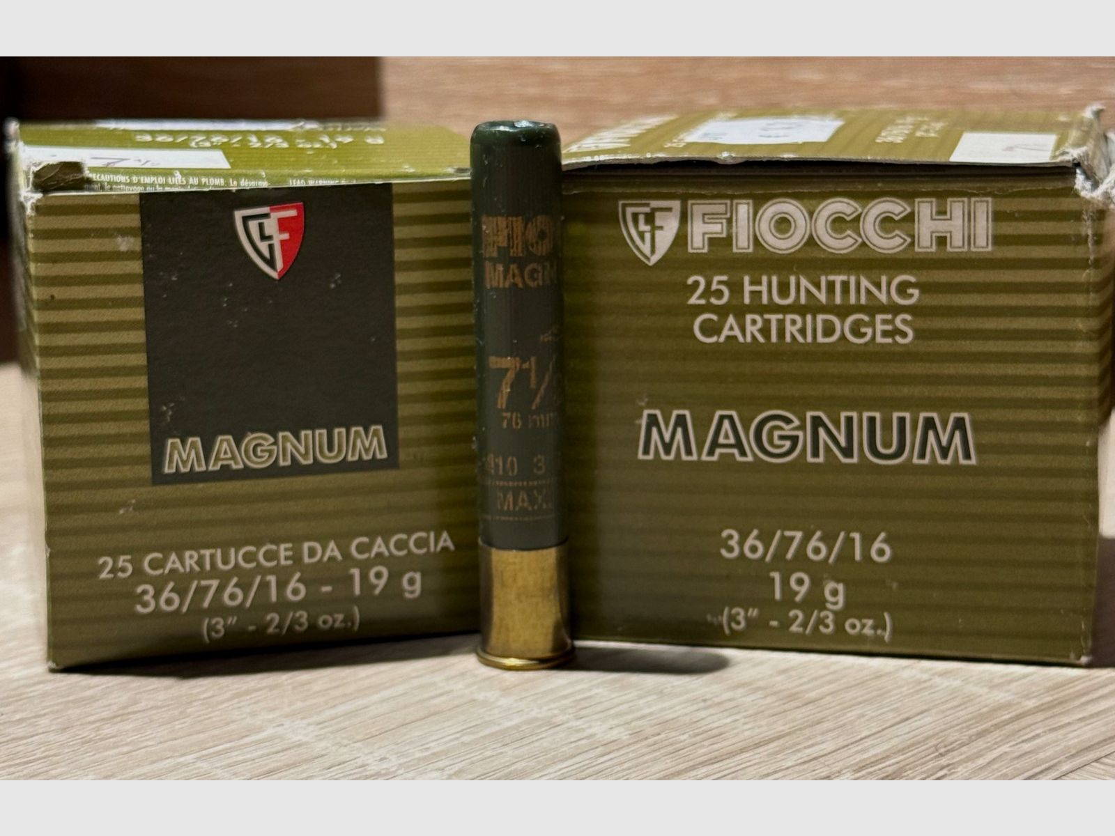 Fiocchi 25 Cartucce da Caccia Magnum - 410/76 - 19g - Nr. 7,5 (2,4mm) - Piombo