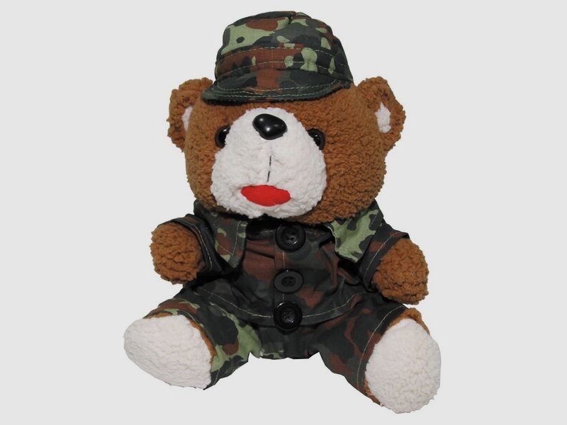 Teddybär mit Bundeswehr Anzug / Uniform + Mütze in BW Flecktarn / Punkttarn - ca. 28 cm hoch