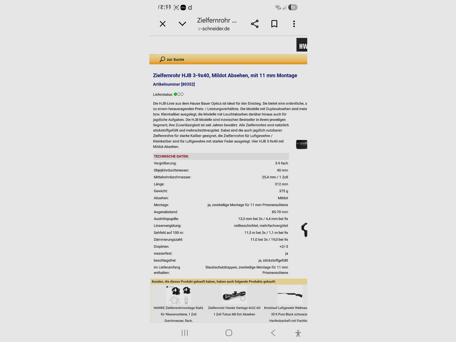 HW77 Air rifle Caliber .22 Luftdruckgewehr von Weihrauch 