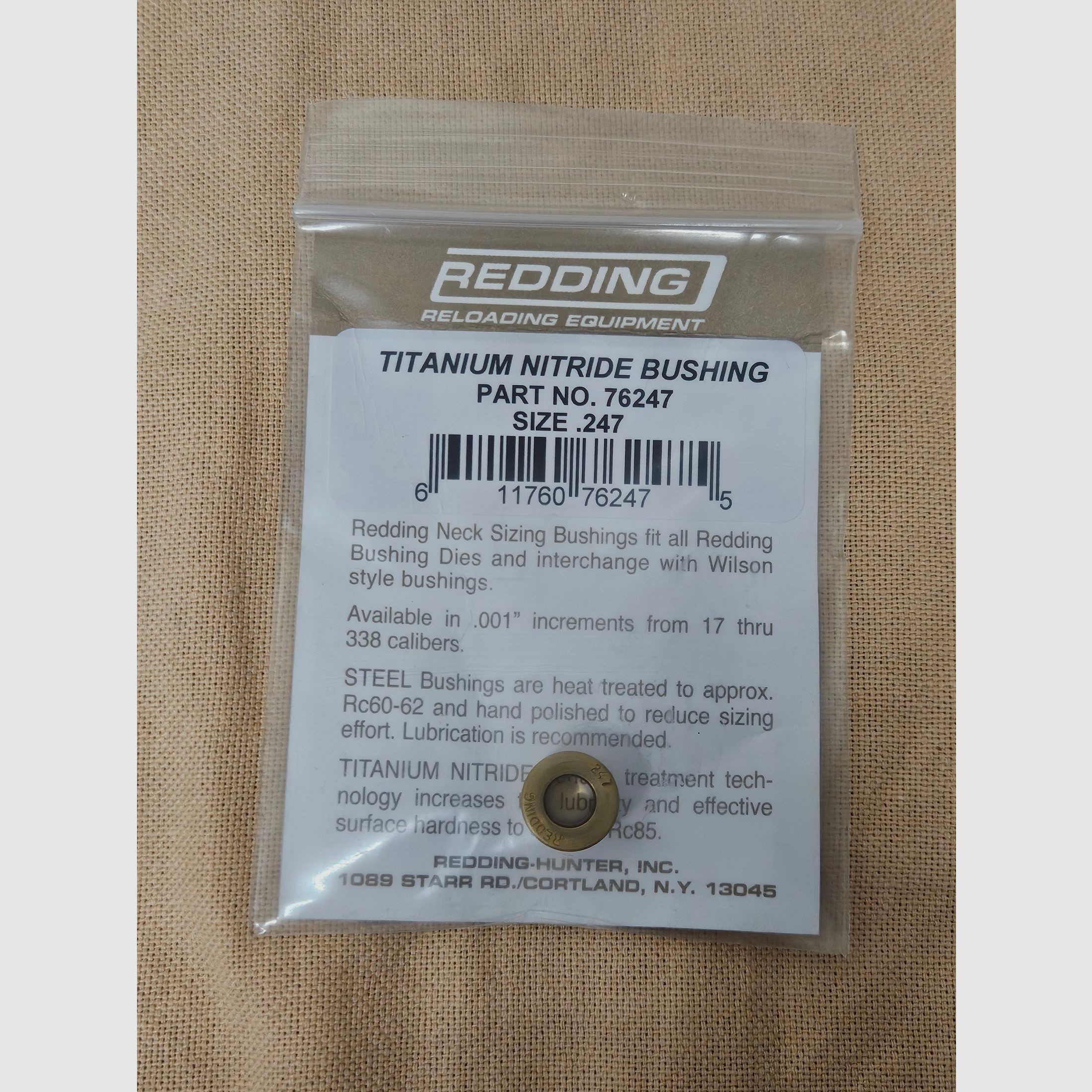 Redding Bushing .247 Titannitrid beschichtet. Für Matrizen Typ "S" Kalibriermatrize, Art.-Nr.: 76247