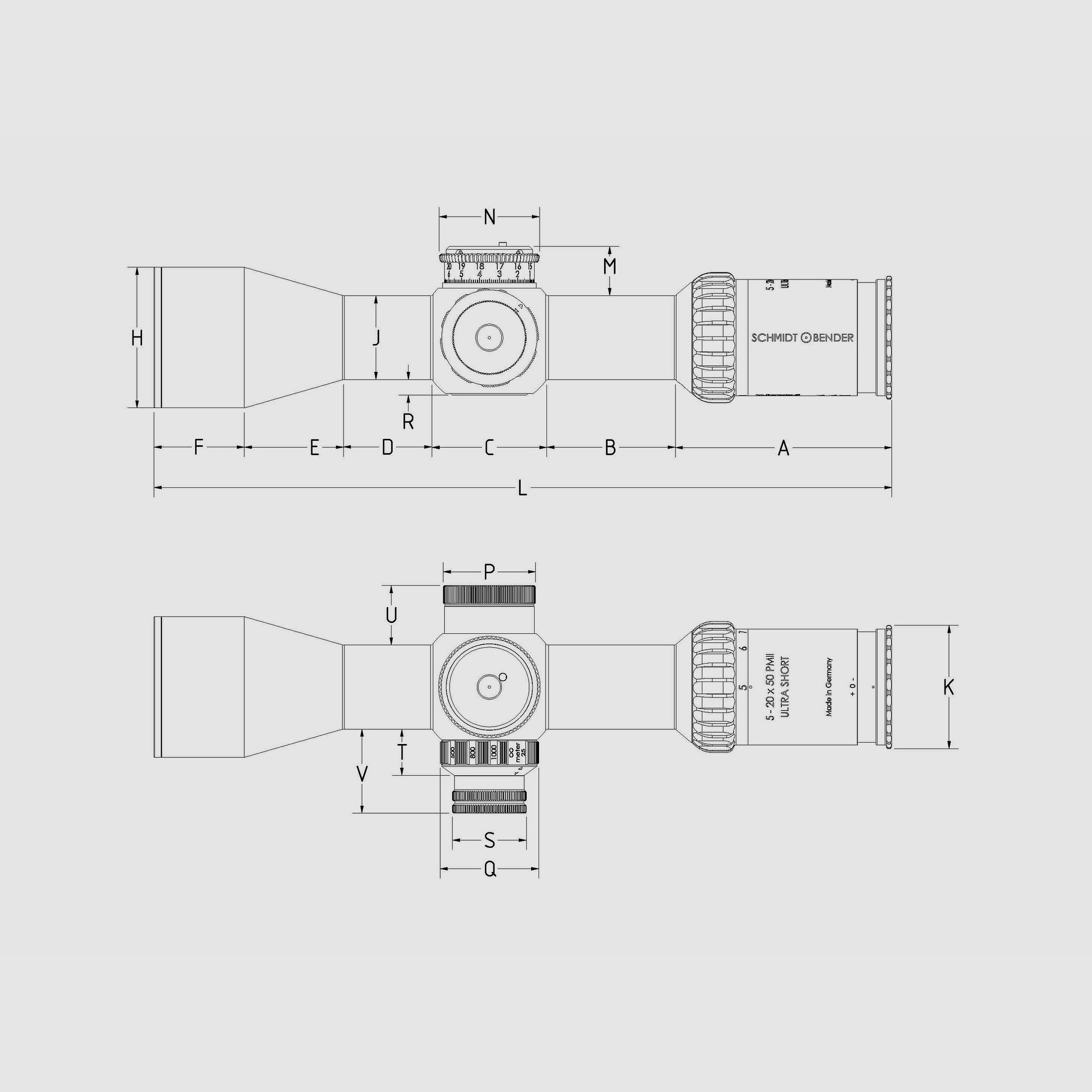 Zielfernrohr Schmidt & Bender PM II Ultra Short LP 3-20×50 P4FL 1cm ccw DT27 MTC LT / ST ZC CT RAL8000, Bild 3 von 3