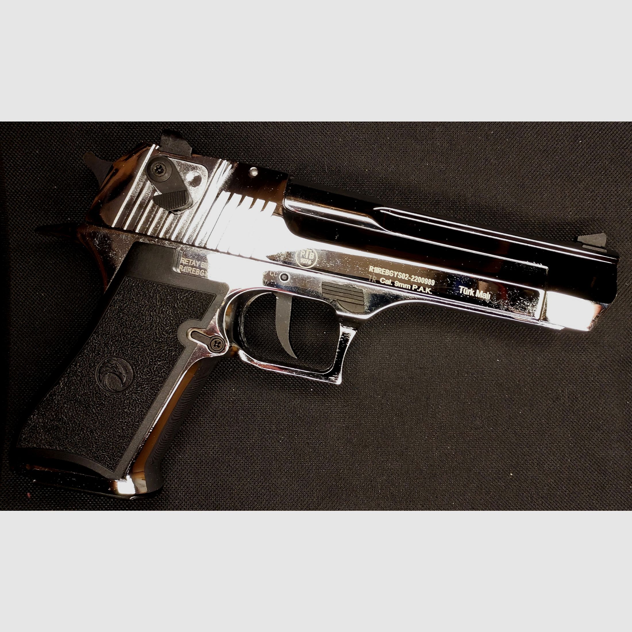 Retay Big Fifty Schreckschusspistole 9mm P.A.K. Chrom-Finish (PTB 1074) wie neu!