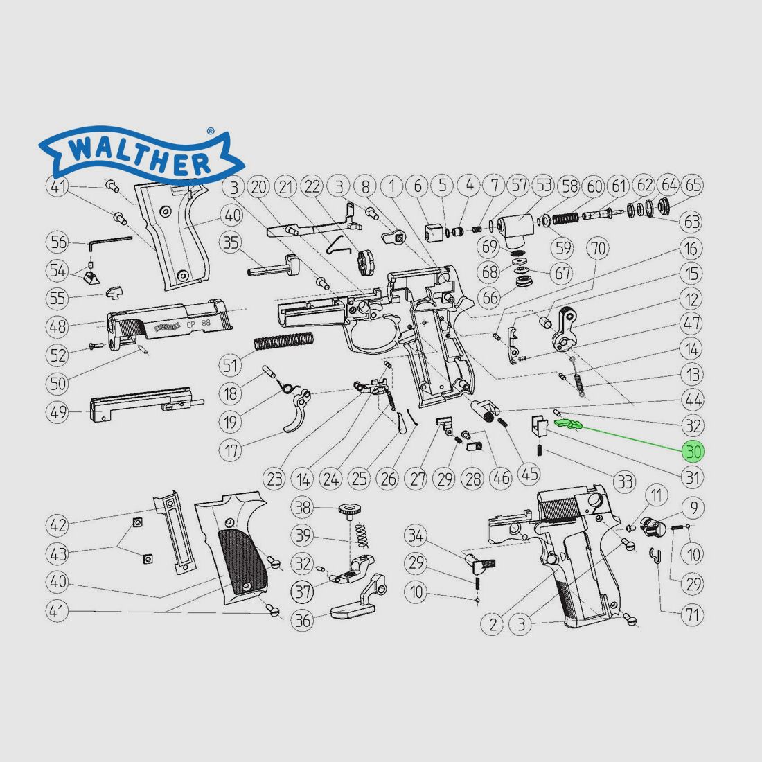 Verriegelungshebel fĂĽr CO2 Pistole Walther CP88, Ersatzteil