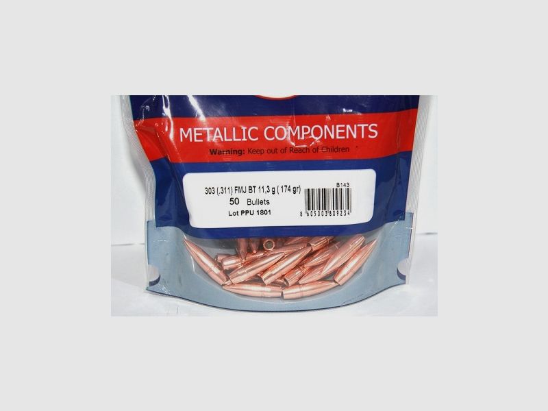 PPU Bullets .303 - .311 in 174 Grain / 11.3 Grams FMJ BT - 50 pcs #B-143