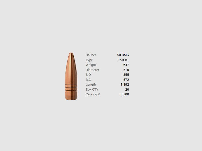 Barnes Geschoss .510/.50 BMG 647GR TSX BT 20 Stück