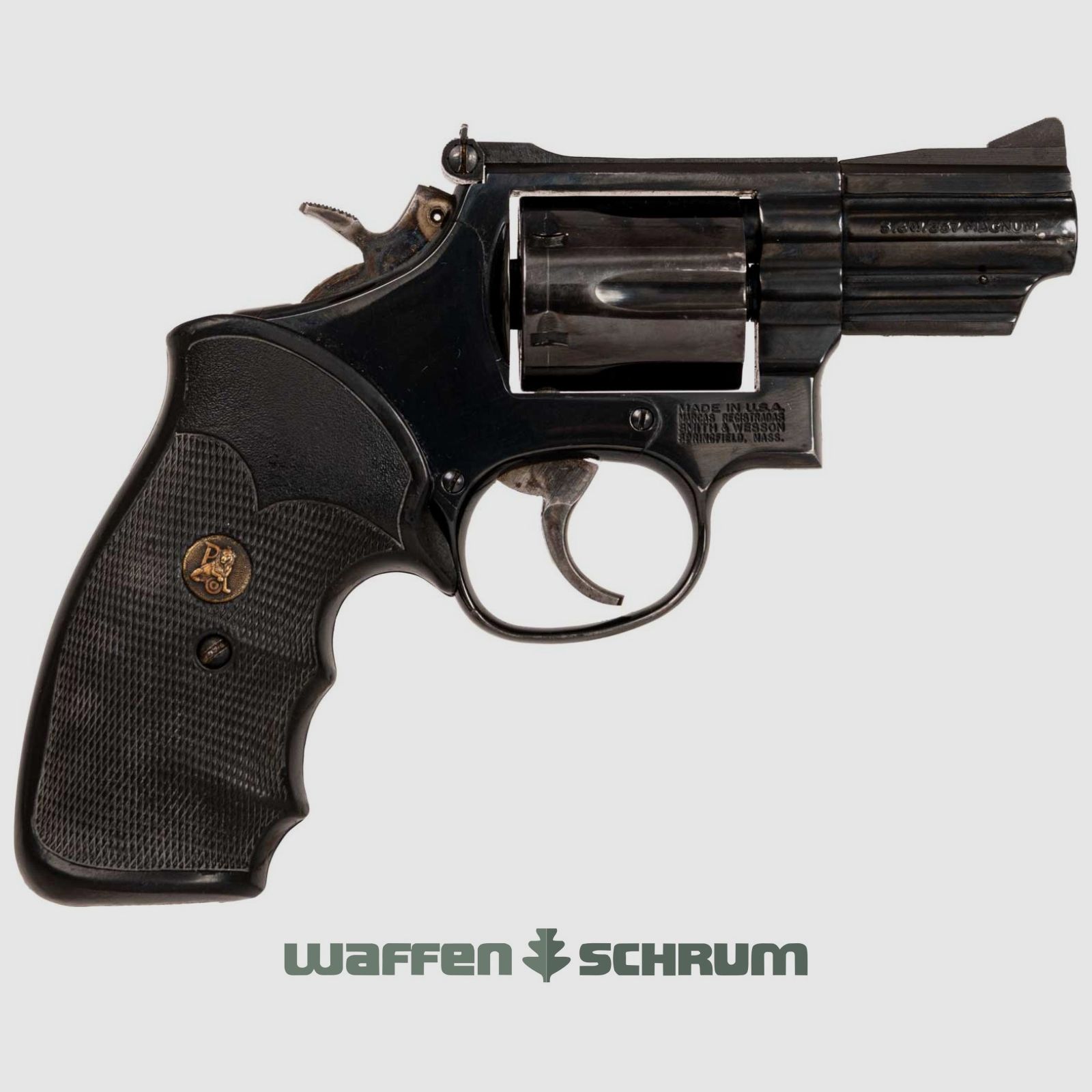 Smith & Wesson Mod.19 .357Mag , LL: 2,5 Zoll, Lederholster, Pachmayr-Griff, verstellbare Visierung