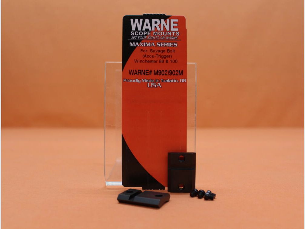 Warne Savage (Accu Trigger Series): Warne Maxima (M902/902M) Weaver profile mounting base steel blued matte 2-pc. Also suitable for Winchester 88/100 series