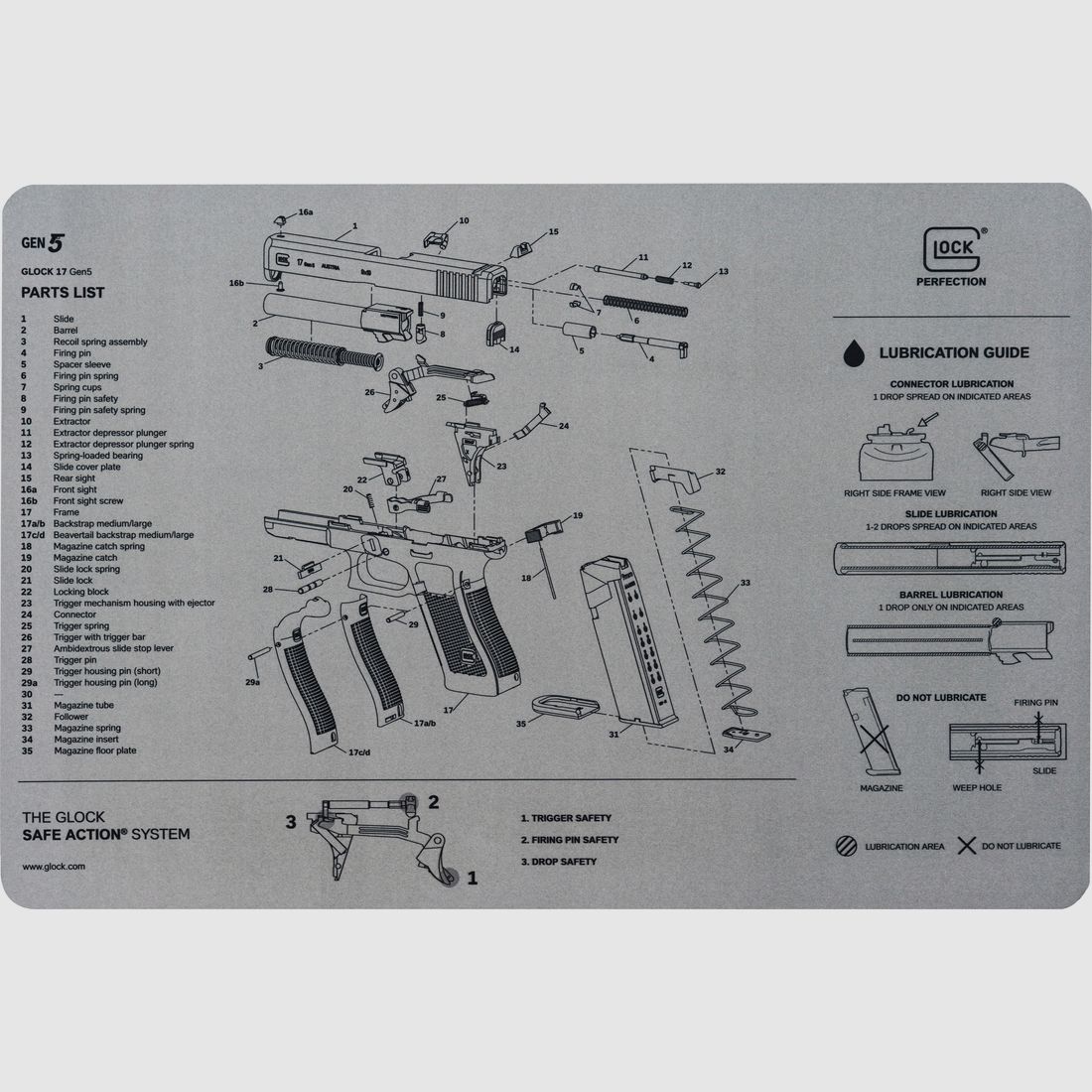 Glock Sottopiano e Tappetino di Pulizia Gen5 - Grigio - 425×277 mm