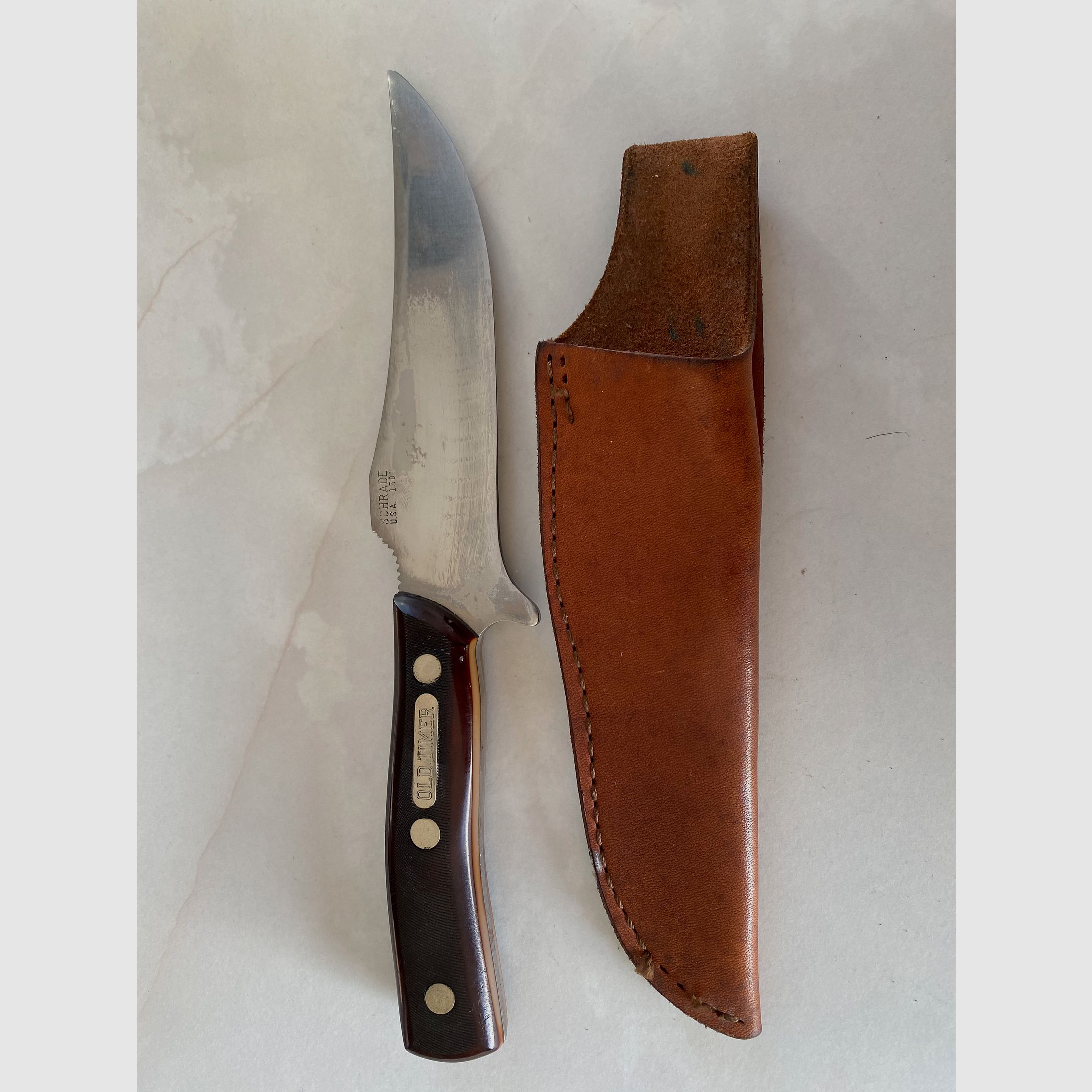 Schrade OLD TIMER nóż myśliwski – ostrze stałe – USA – w tym skórzana pochwa