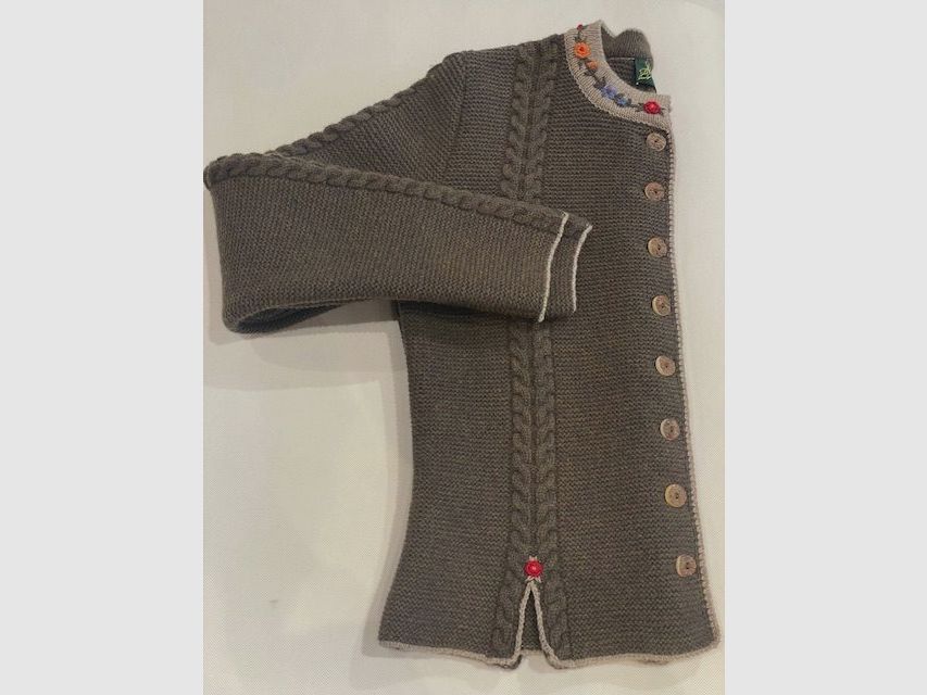 Dames vest van merinowol in olijf met bloemen