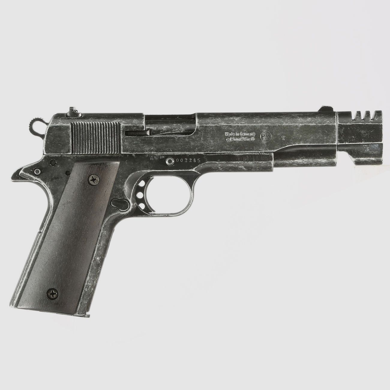 ME 1911 Model Sport, kal. 9 mm P. A. Knal, antiek-uiterlijk, houten grip