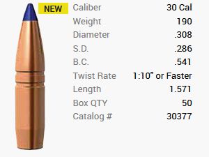 Proiettile Barnes .30/.308 190GR Long-Range X Hunting BT 50 pezzi