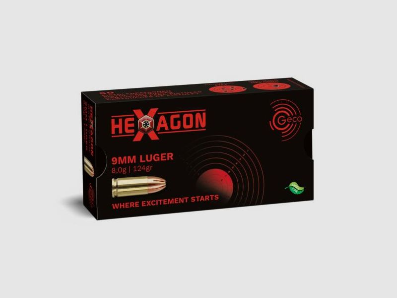 GECO Pistolenmunition 9mmLuger HEXAGON 50 Stk  124grs/8,0g