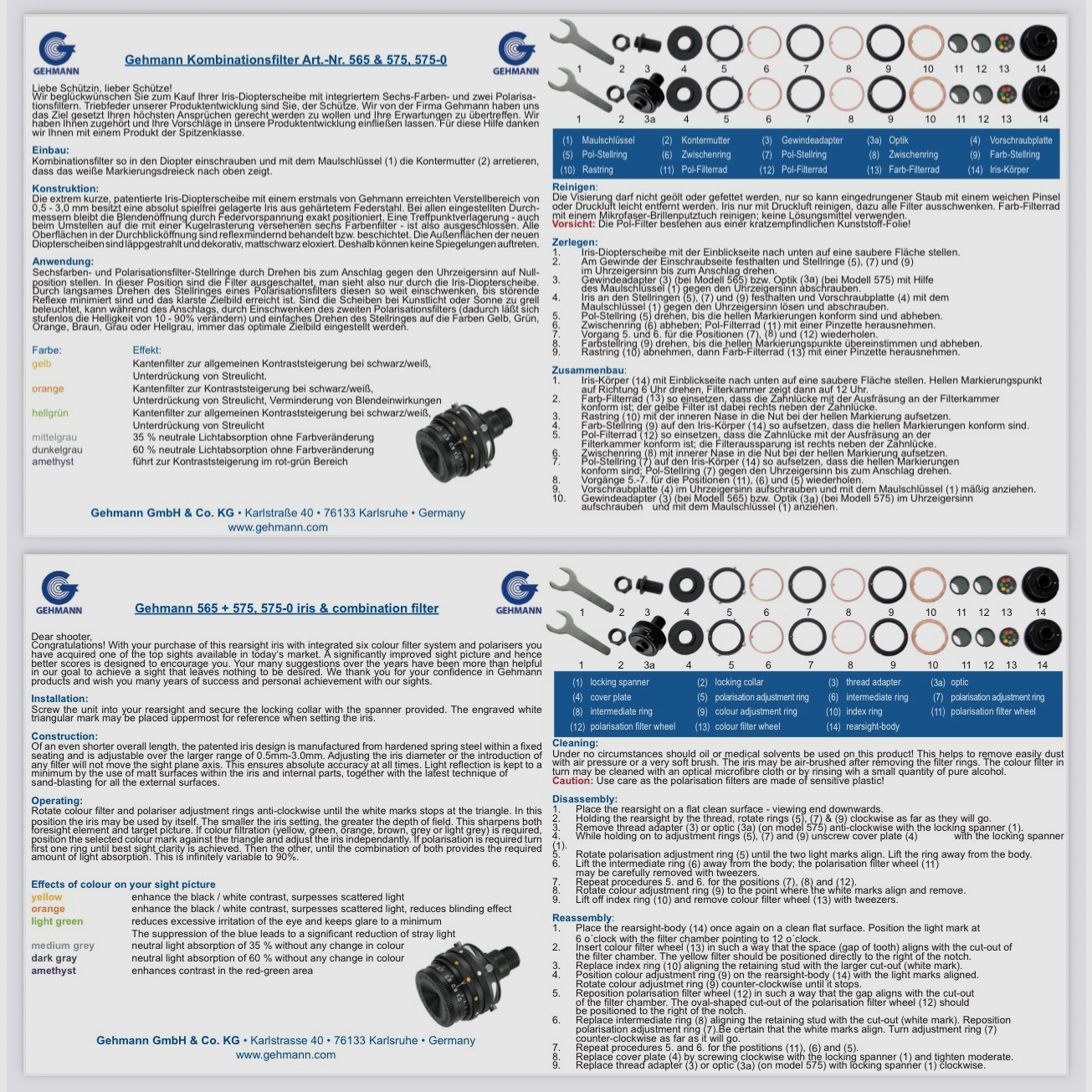 Gehmann 565 Kombinationsfilter mit Iris-Diopterscheibe