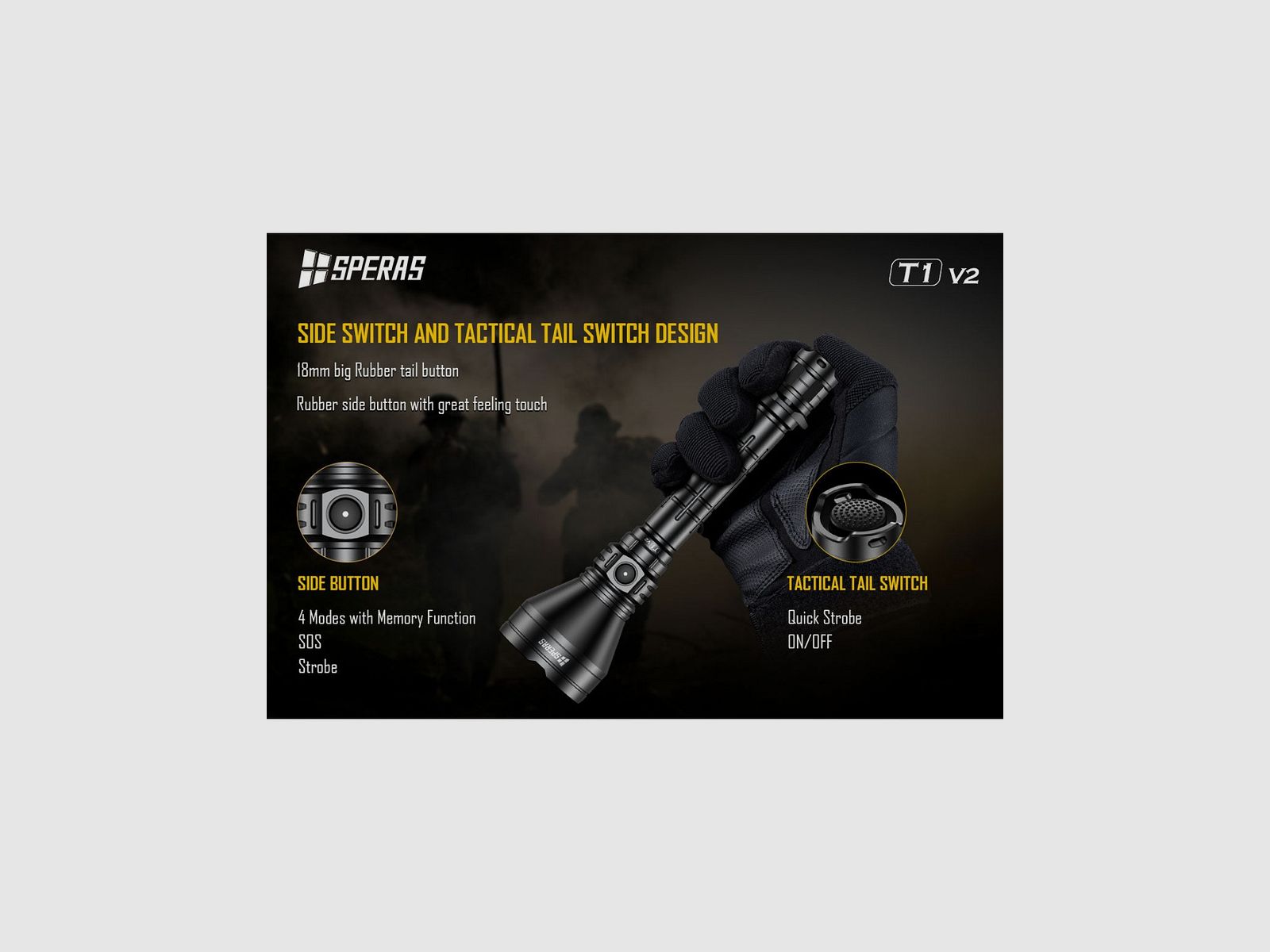 SPERAS TACTICAL TORCH RECHARGEABLE T1 V2 LONG RANGE 1400LM, image 7 of 11