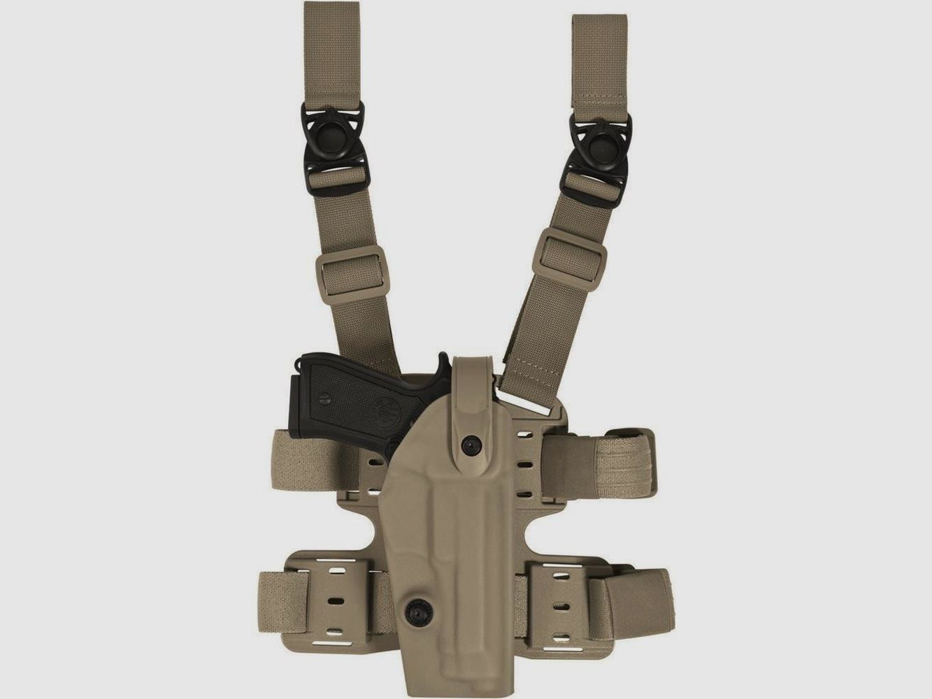 Taktisches Oberschenkelholster "NATION" mit Sicherheitslevel II Colt 1911 / Government,Para Ordnance P14/P16,Sig Sauer 1911,S&W 1911,Springfield 1911-Coyote TAN-Linkshänder