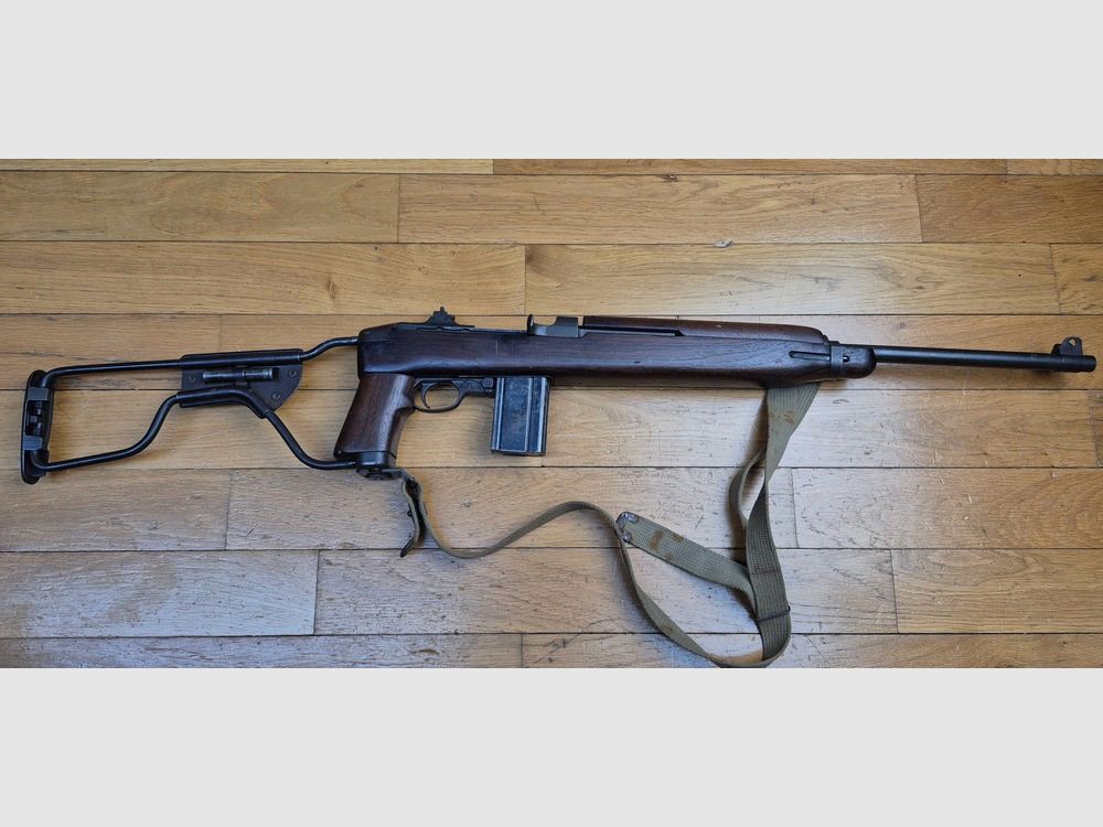 Tombée du ciel ! Rarissime Carabine USM1 A1 de parachutiste des toutes premières fabrications – Arme INLAND de mai 1943 – 1ière série de 70.948 armes – 100% Inland et 100% d&rsquo;origine – Cal .30 M1 – Pièce rarissime en excellent état mécanique et esthétique – Cat B 2e) ! – TBE++, image 2 sur 55