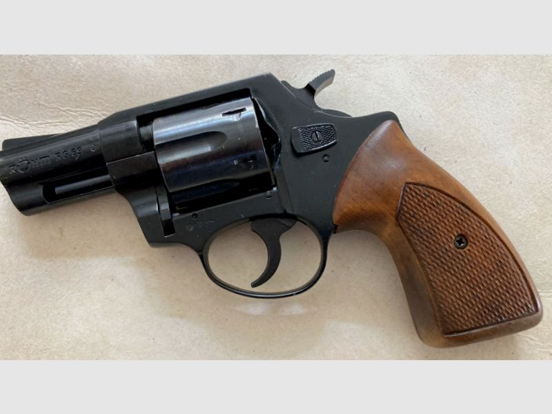 Röhm RG69 blank firing revolver blued (PTB 275) Rg 69 steel cylinder with Röhm Combat wooden grip panels