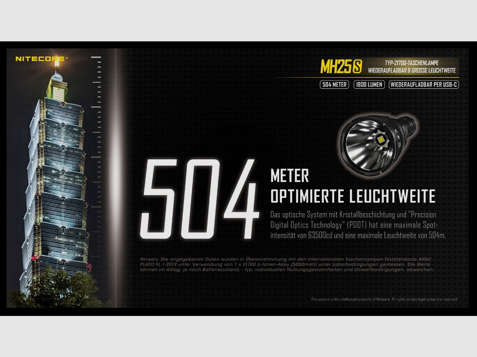 Nitecore MH25S LED Taschenlampe 1800 Lumen