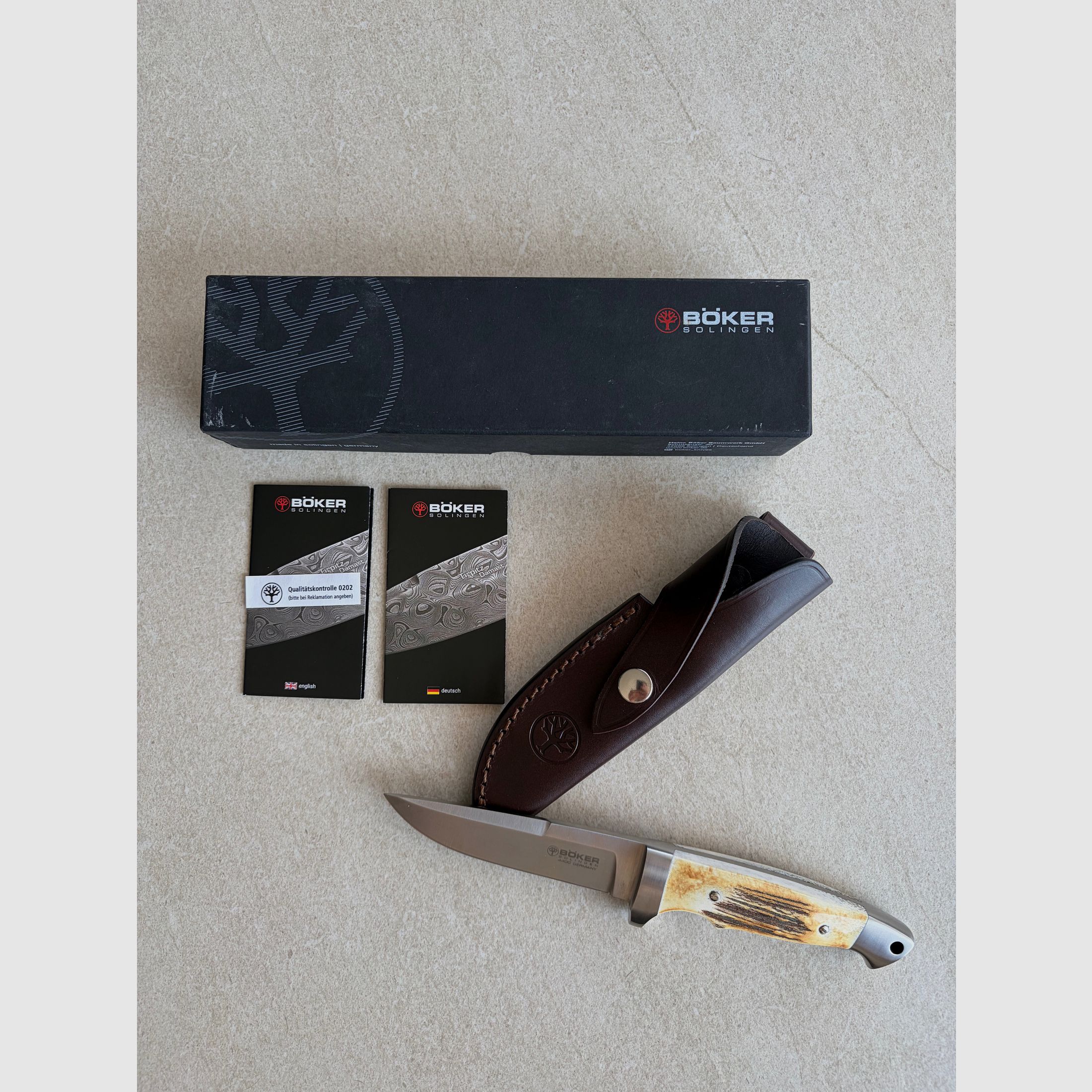Böker hunting knife stag horn | like new | original packaging | leather sheath | Made in Germany