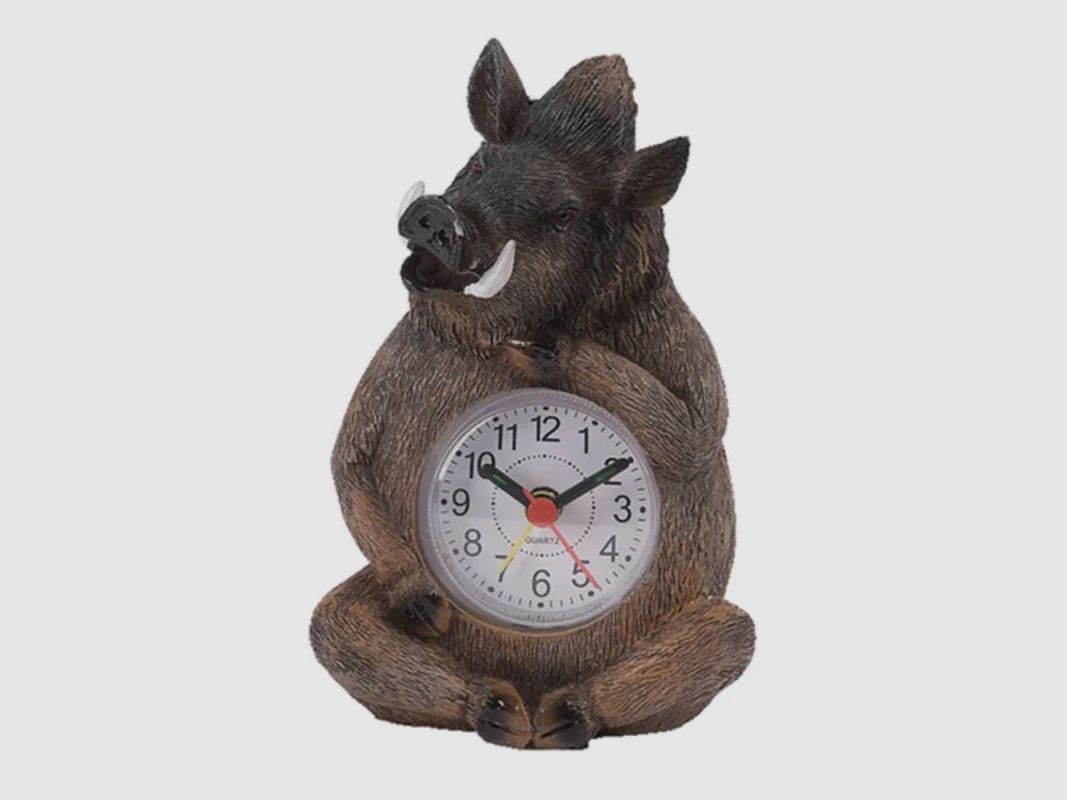 Sveglia Cinghiale Seduto con Quadrante, in Resina 14cm, immagine 1 di 2