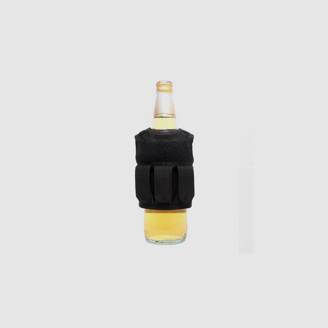 Mini Tactical Schutzweste mit Fronttaschen für Bierflasche / Wein / Thermosflasche - Schwarz
