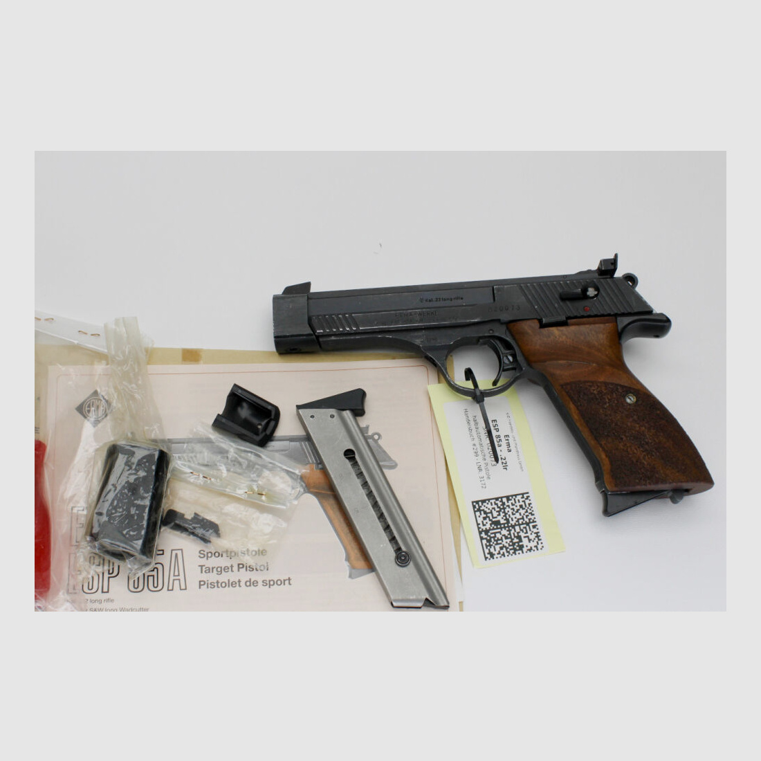 Pistole Erma ESP 85A Kal. .22lfB mit 2tem Magazin, Gewicht, Anschussbild .22lr