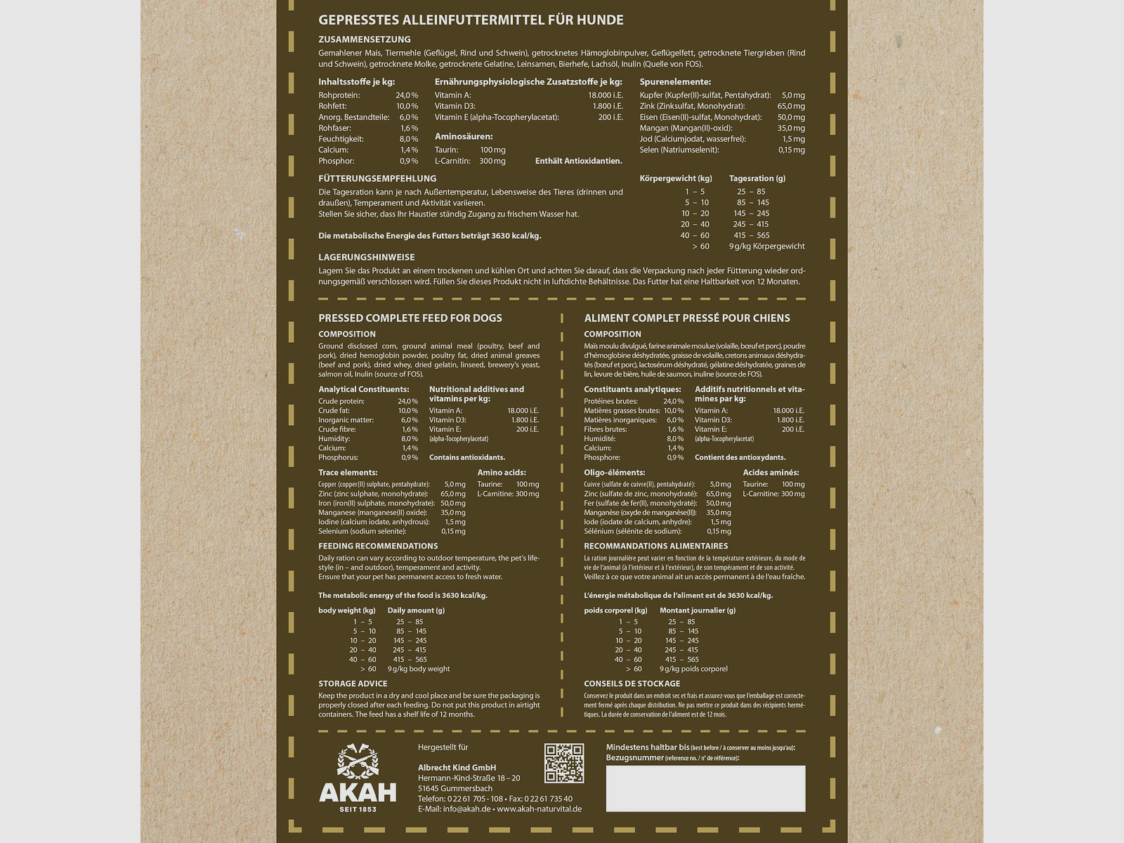 AKAH NaturVital® STANDARD Volledig Voer voor Jachthonden - 12 kg