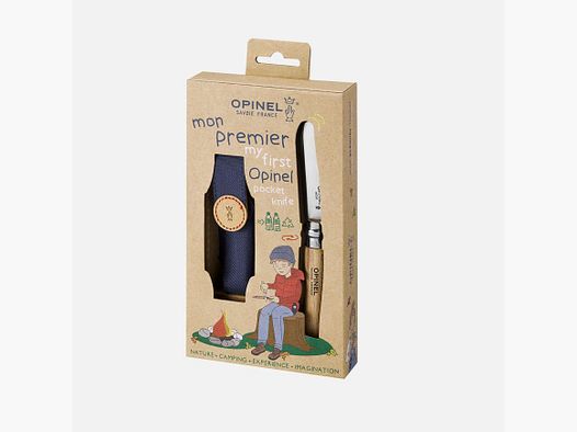 Il mio primo coltello da bambino Opinel, in legno di faggio naturale e con custodia