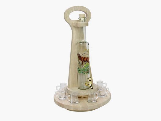Schnapps bar 0.5l hunting motif with shot glass and rooster