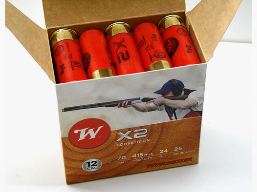 250 x WINCHESTER X2 BLEI PD | Sportschrotpatronen TRAP IPSC FALLSCHEIBE Parc 12/70 2,4mm 24g No 7,5