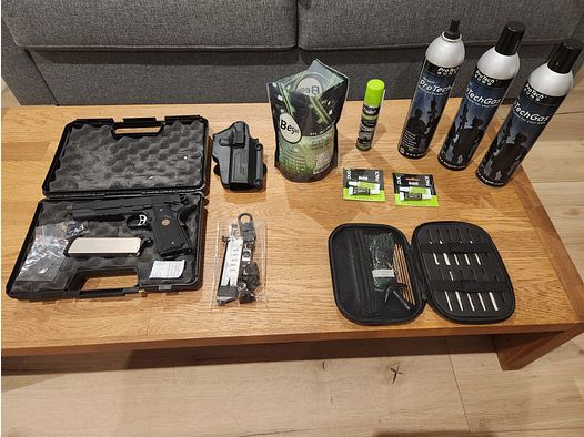 Conjunto completo de Airsoft: Pistola de airsoft de acero con retroceso y accesorios completos en venta.