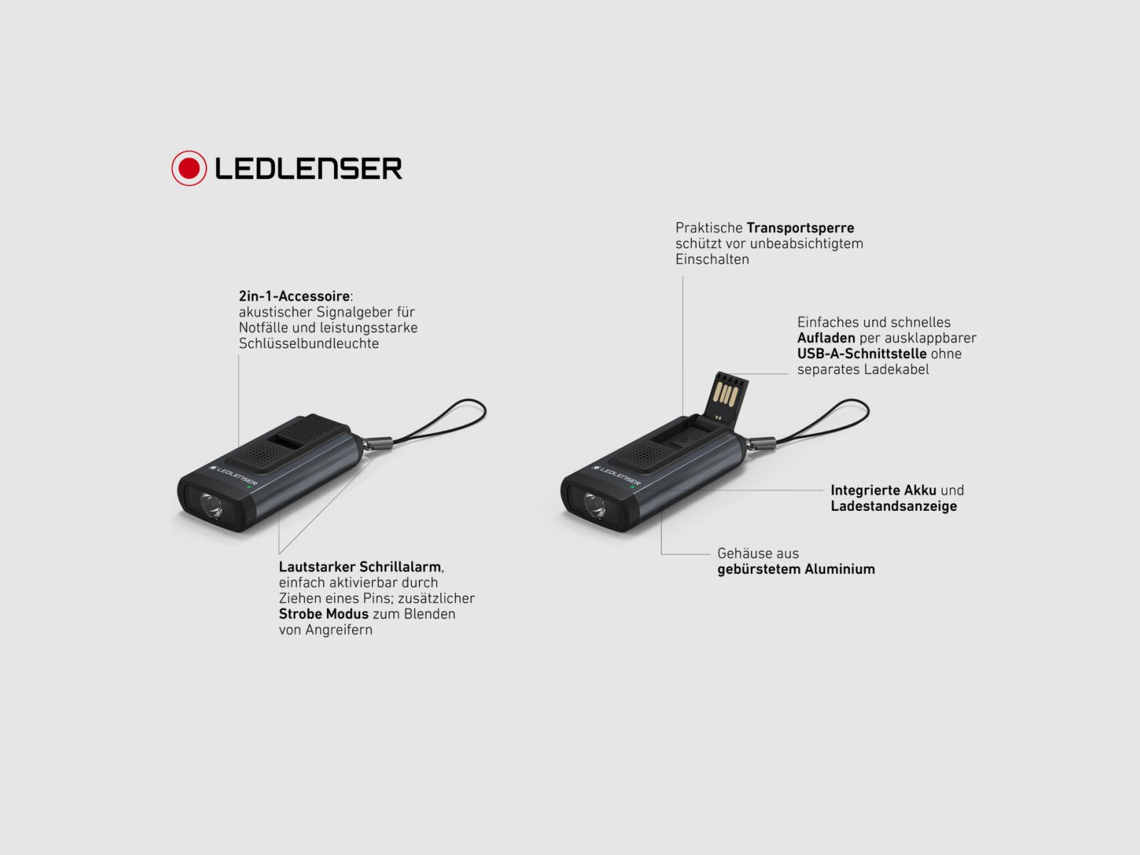 LEDLENSER Schlüsselanhänger K6R Safety Grau