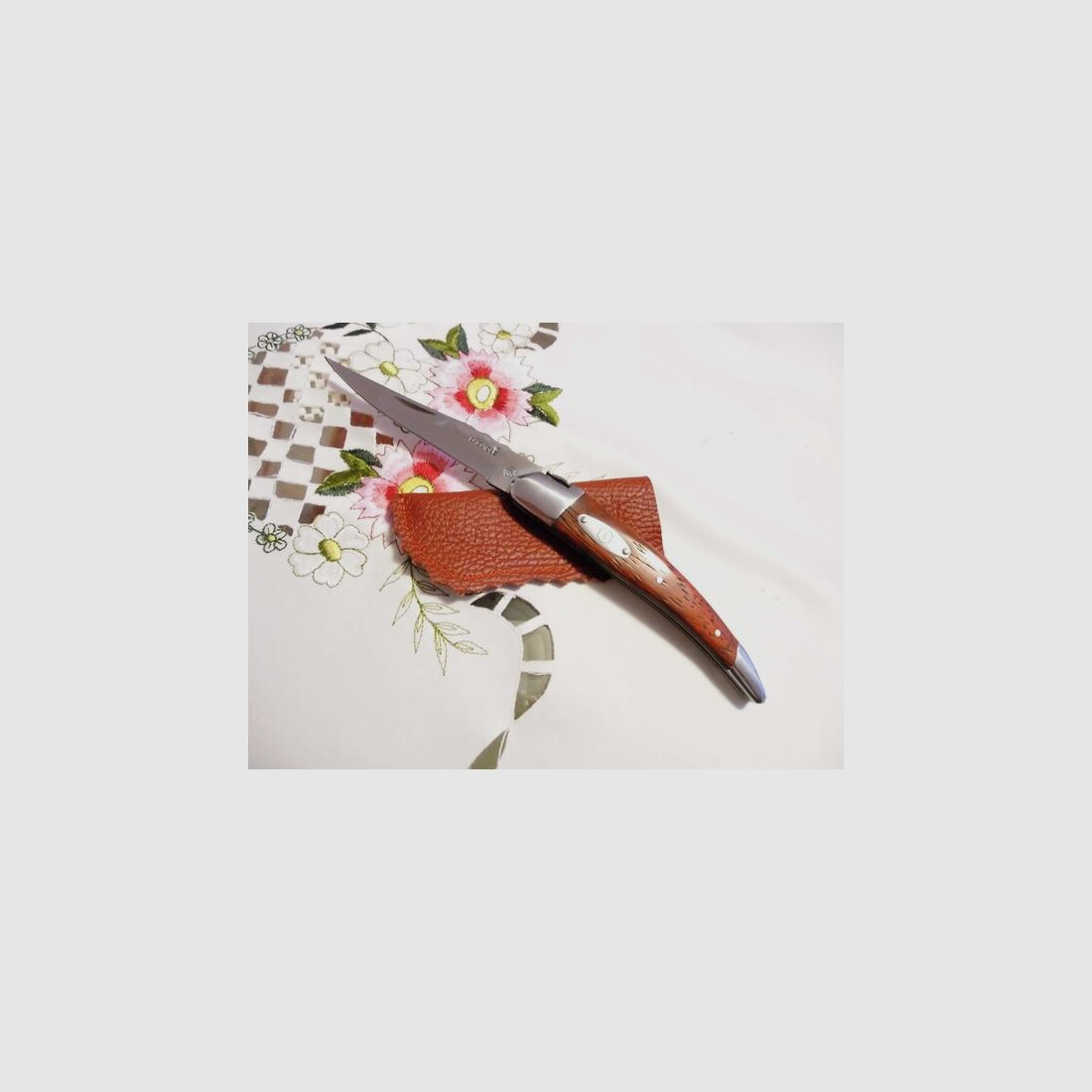 Laguiole Calmont L´Eclair PAULHE Outdoor-Klappmesser-Jagdmesser+Leder-Messerschutztasche-NEU