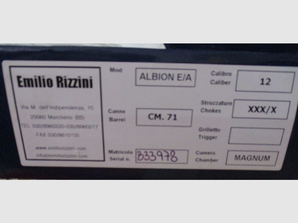 Bock double shotgun Rizzini Albion 12/76 unused in box Albion