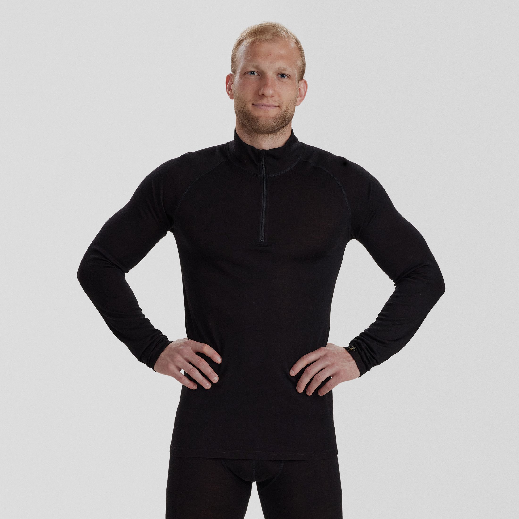 Quinn Merino onderhemd met ½ rits - Black Oak - Maat: M