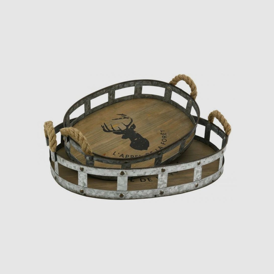 Lovergreen Kunst des Tisches Motiv Set mit 2 rustikalen Tabletts mit Hirschkopf