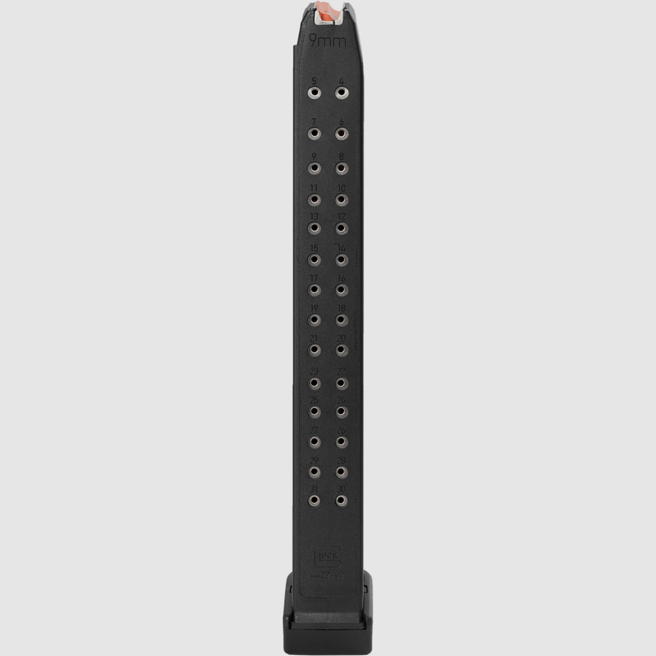 Magazin Glock 33-Schuss – 9x19mm (oranger Zubringer), Bild 3 von 3