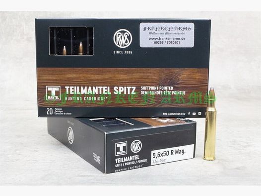 RWS demi-manteau 5,6x50R Magnum 50gr. 3,2g 20 pièces prix dégressifs