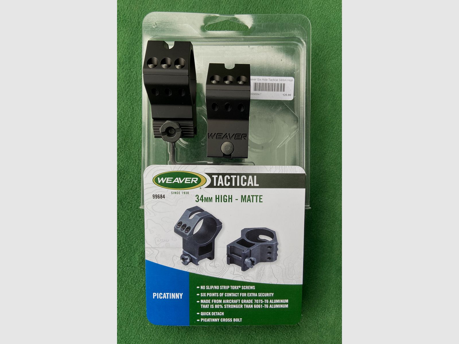 Weaver Tactical 6-Hole Picatinny Ring 34 mm Hoog