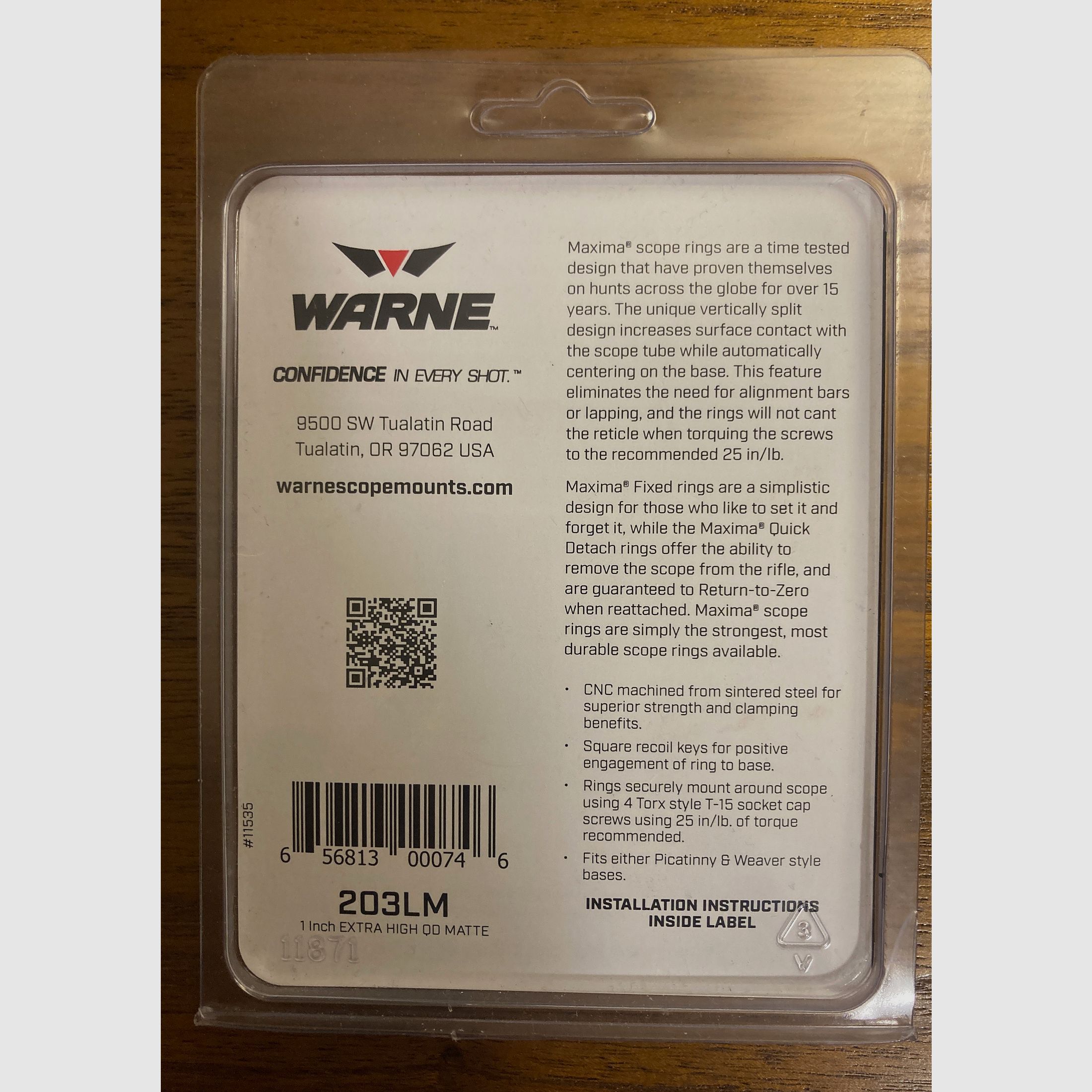 WARNE MAXIMA 203LM Extra High Detachable Scope Rings
