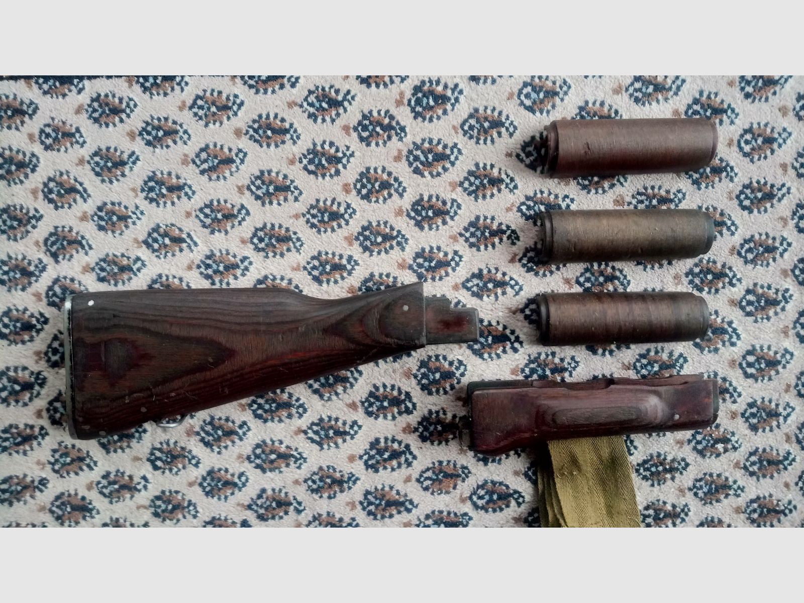 AK stock set wood laminate dark brown presumably Russian // stock and handguard // AKM & AK74 / can also be fitted into Cybergun GSG Co2 AK47