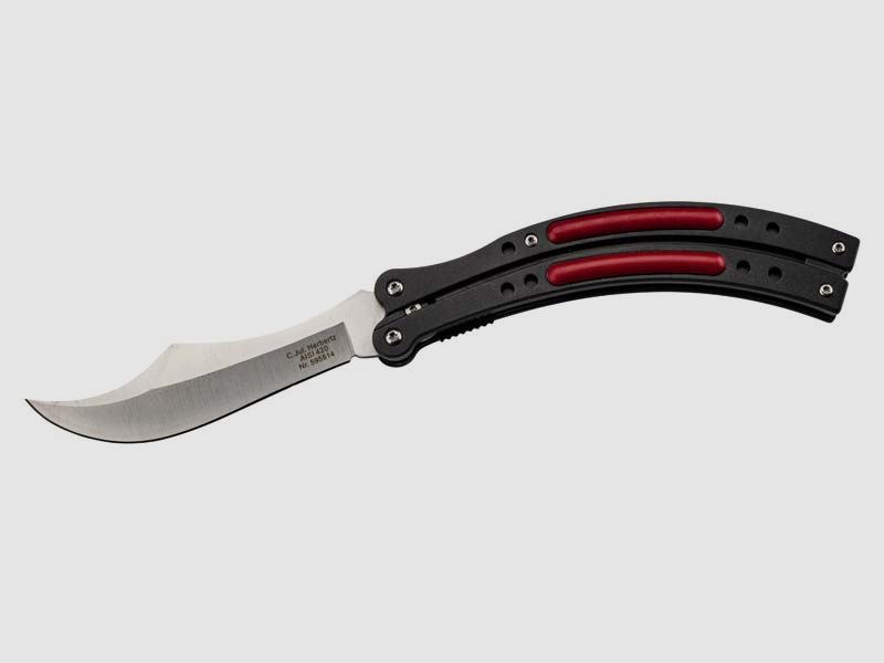 Herbertz Taschenmesser, Stahl AISI 420, Liner Lock,, schwarze Aluminiumschalen, rote Kunststoffeinlagen