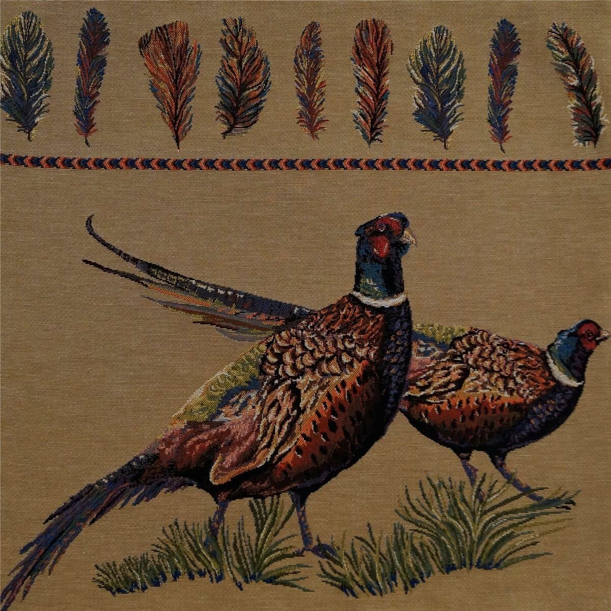 Lovergreen cushion motif cushion 2 pheasants + feather illustrations