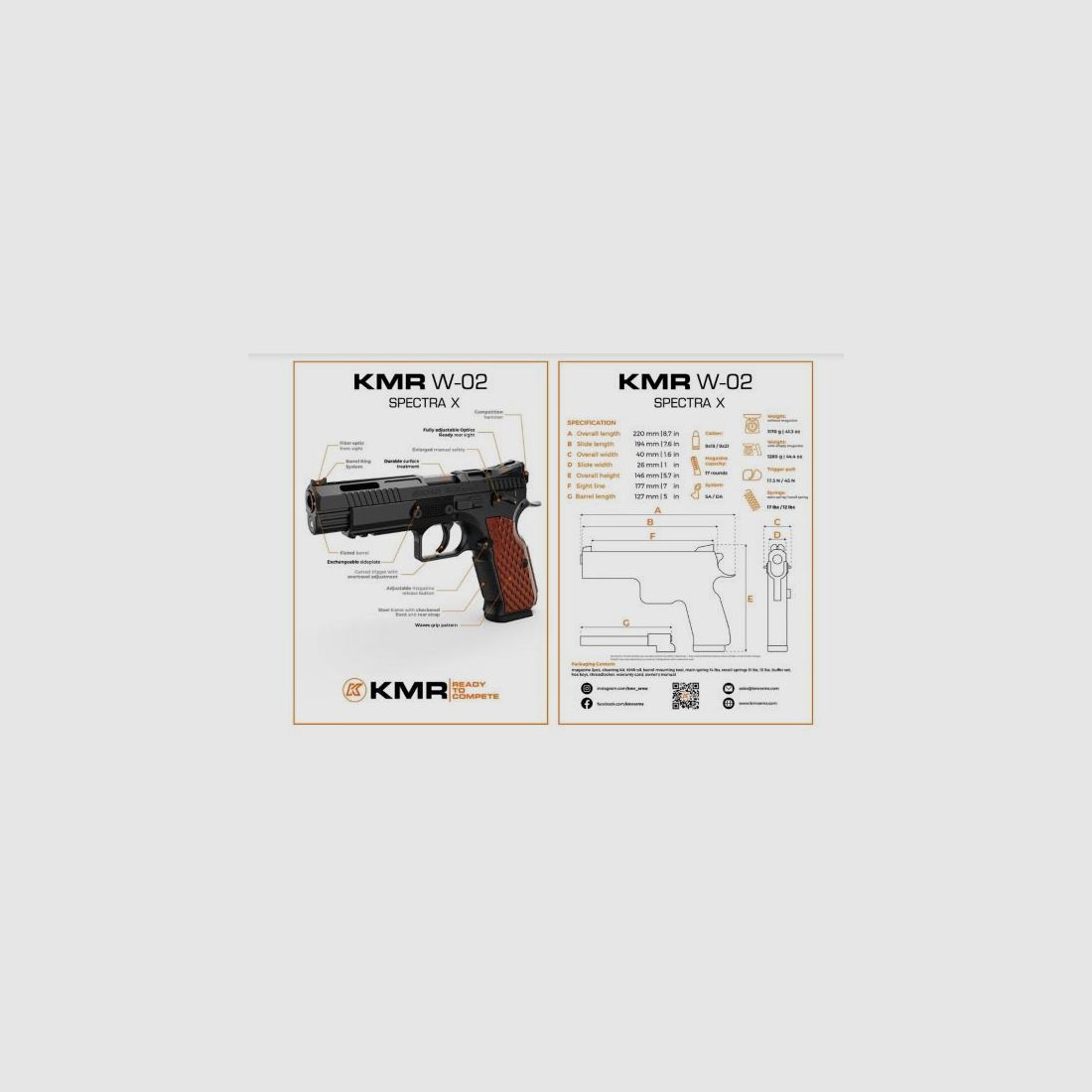 KMR Precision Arms Pistole Mod. W-02 Spectra O.R. COMBO 9mmLuger / 2 Läufe: 5' & 6'