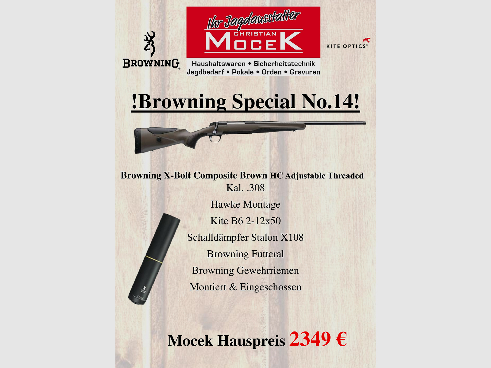 Browning X-Bolt Kompozytowy Brąz HC Regulowany Z Gwintem, z Kite B6 2-12x50