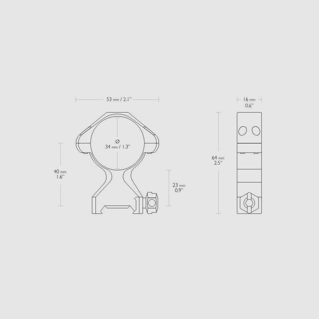 HAWKE 23022 2 Stück Ringmontagen 34 mm Precision Steel Weaver Hoch